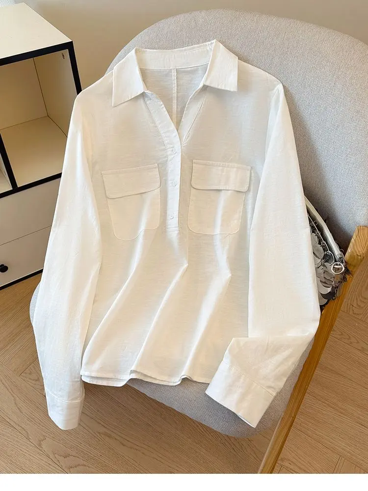 Thumbnail of Shirt Blouse White Stylish & Relaxed Simple Collar Popular
