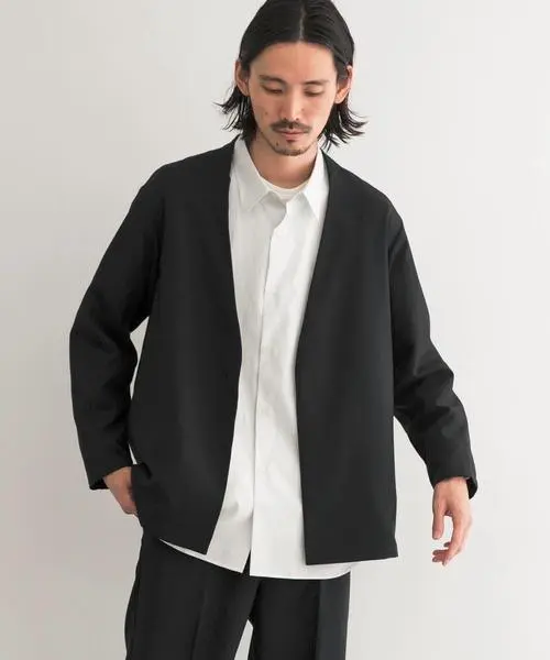 【アーバンリサーチ】ジャケット Mネイビー トロワッシャーノーカラージャケット アーバンリサーチ】ジャケット Mネイビー トロワッシャーノー