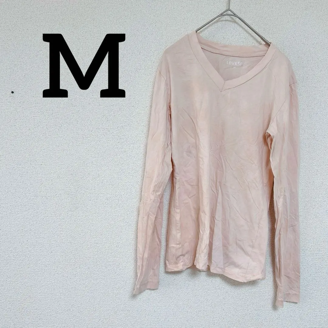 Thumbnail of Pale Pink Long Sleeve V-Neck Top T-shirt Women's M Size