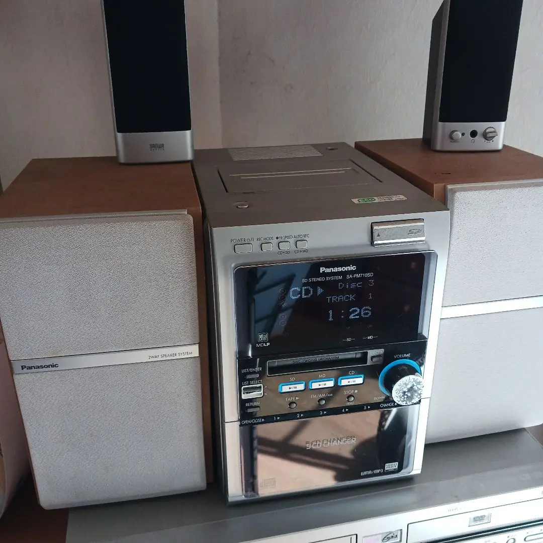 9F013 Panasonic パナソニック ステレオ SA-PM710SD スピーカー SB-PM710 セット 音響器具 リモコン付  通電音出し確認済