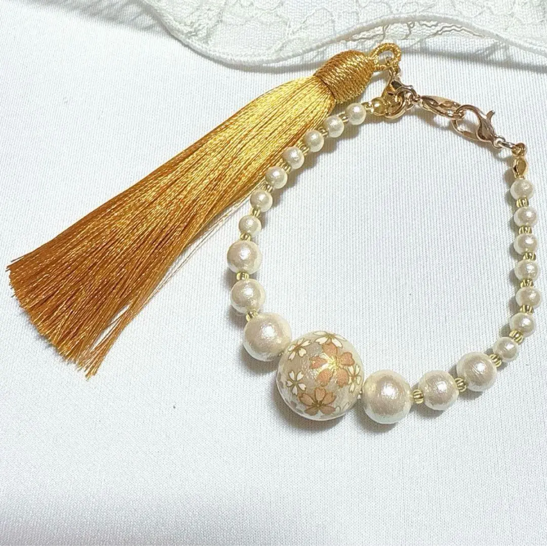 流蘇*櫻花棉珍珠羽織紐 櫻花 珍珠 流蘇 羽織紐 的縮圖