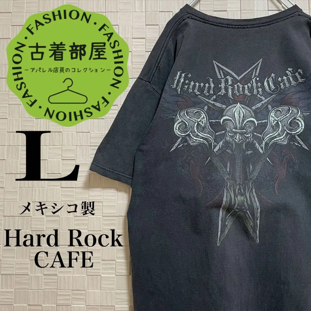 Thumbnail of Mexico-made Hard Rock Cafe T-shirt with print, black, size L, band logo