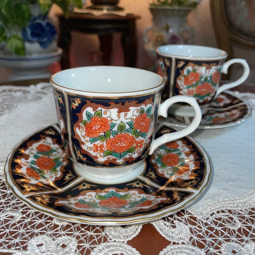 有田燒 彌右衛門 金彩 古伊萬里 咖啡杯碟 2客套裝 未使用 的縮圖