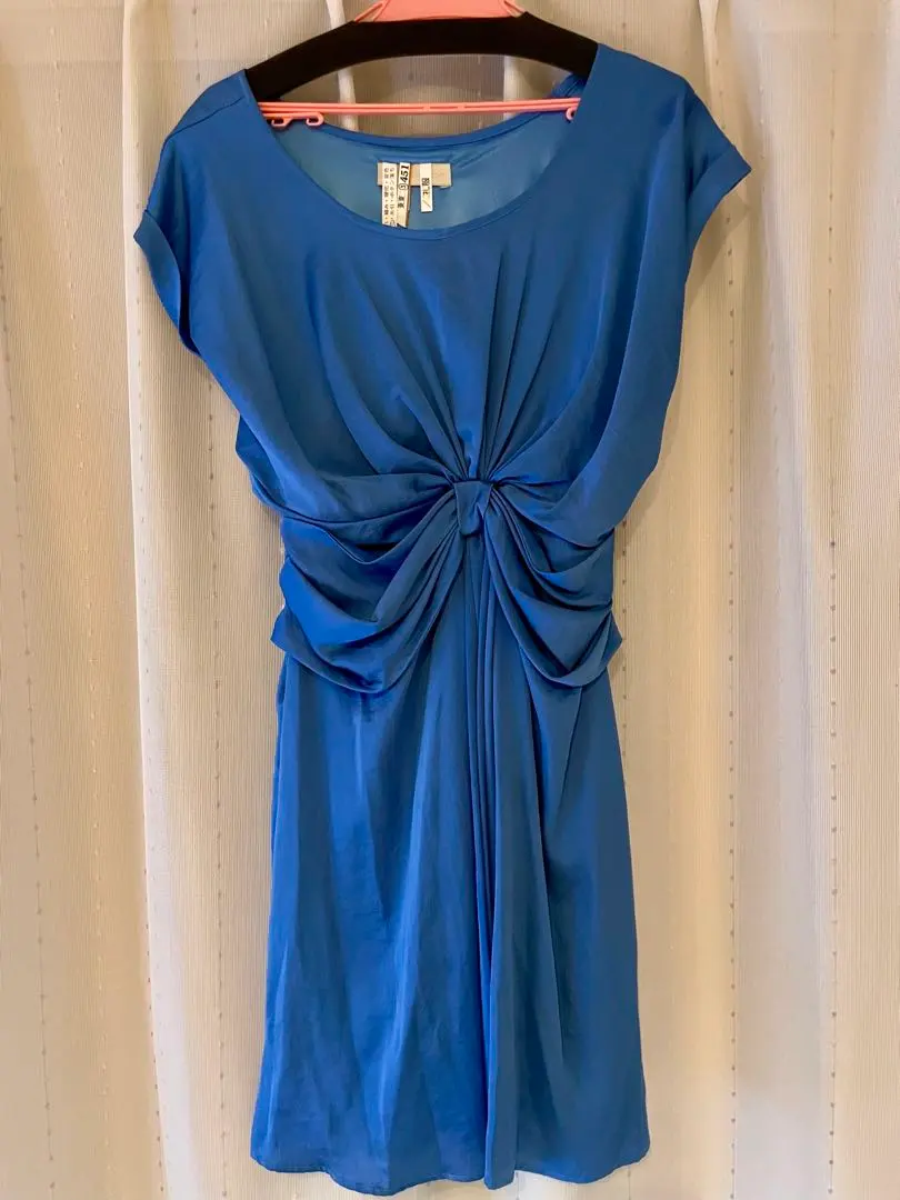 Thumbnail of Blue drape design short-sleeved dress