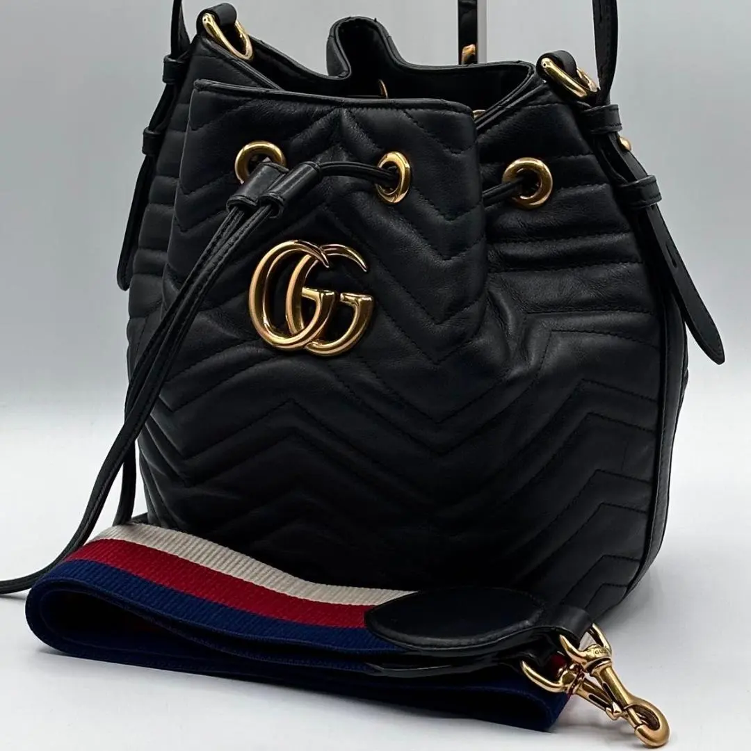 Thumbnail of Gucci Shoulder Bag 20cm GG Marmont Quilted 2-way Drawstring Black
