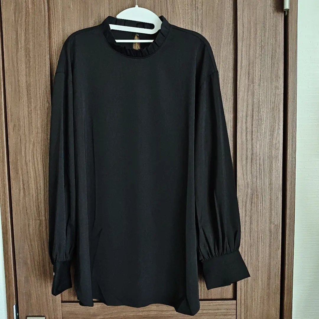 Thumbnail of Rope Picnic Black Frill Neck Long Sleeve Long Blouse M size