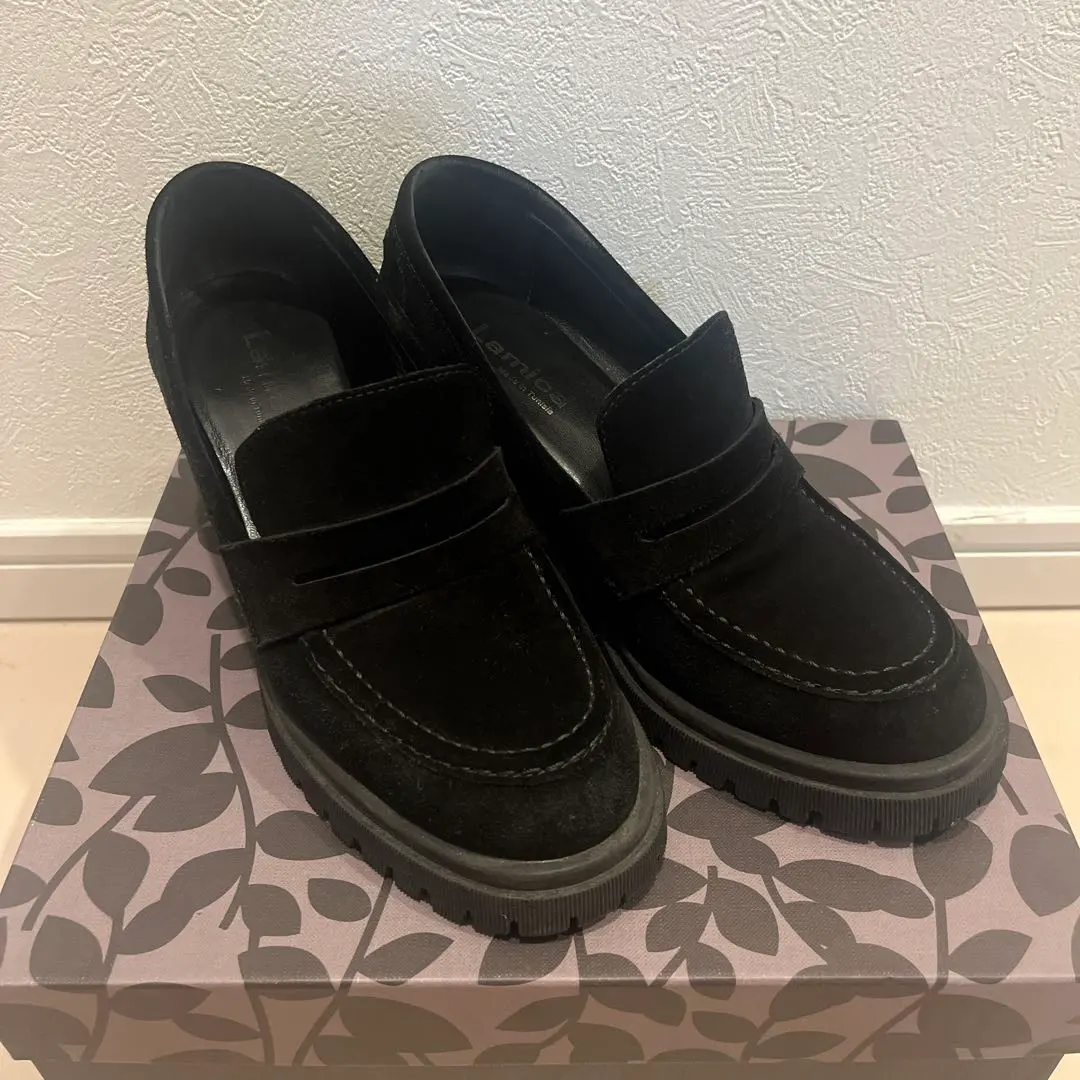 Thumbnail of Black suede loafers, mid-heel