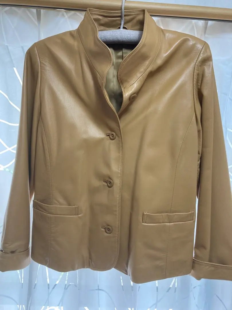 Thumbnail of Beige leather jacket with buttons, genuine leather