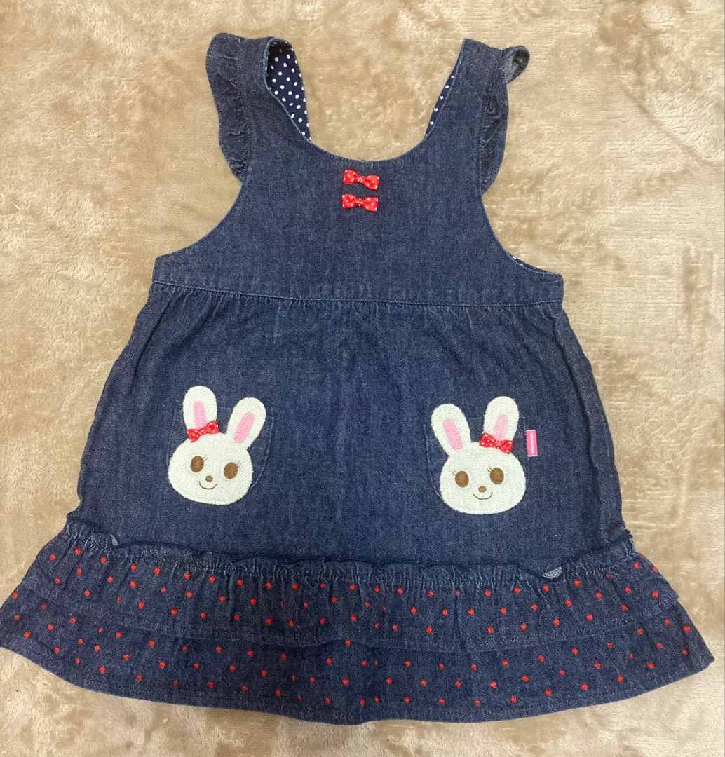 Miki House 吊帶裙 連衣裙 牛仔布 兔子 90cm 的縮圖