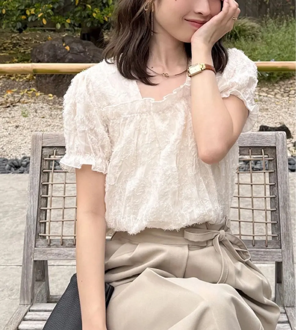 Thumbnail of NUGU Lace Short Sleeve Blouse Top F Size