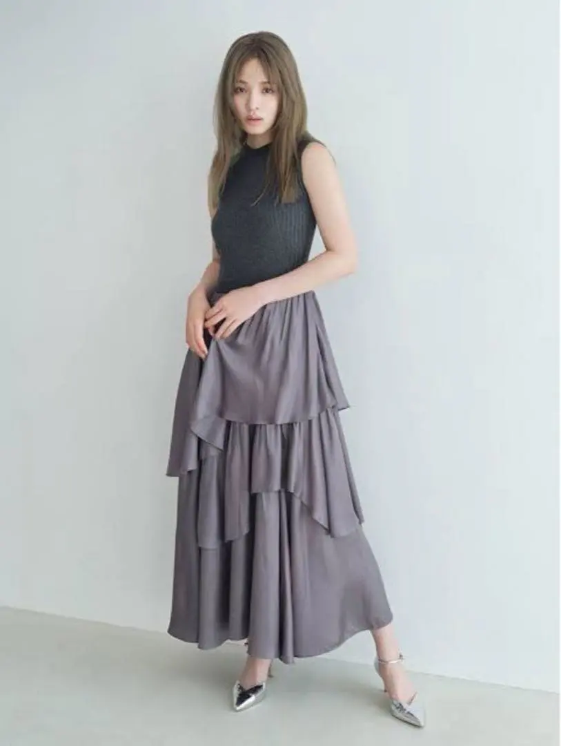 Thumbnail of FRAY I.D Asymmetric Tiered Skirt Combination Knit Dress