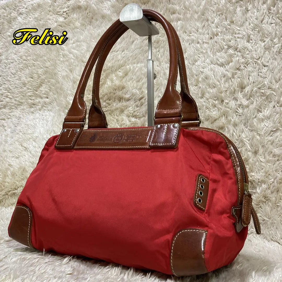 美品　Felisi 01-31 トートバッグ ハンドバッグ ロゴ レザー ナイロン カーキ 01-31