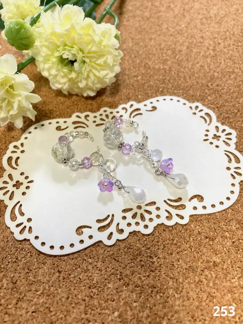 Thumbnail of Cracked Crystal and Drop Bead Ear Cuff (Purple) 2-way 【CRY34】