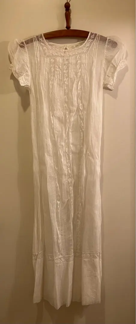 古董 復古 歐根紗 薄紗 花朵 泡泡袖 洋裝 的縮圖