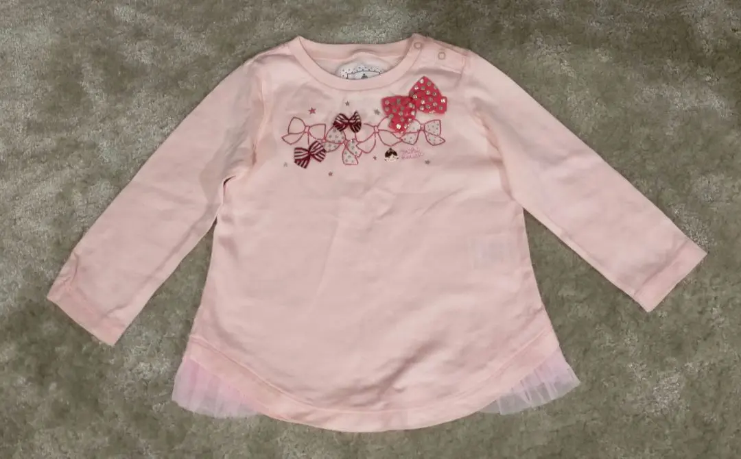 Miki House 粉色 蝴蝶結刺繡 長袖上衣 90 的縮圖