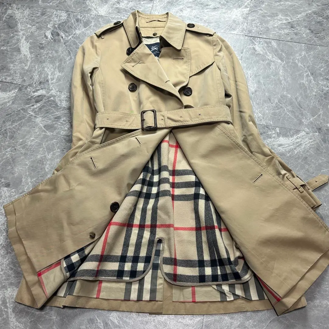 Burberry London♡風衣 腰帶 內襯 格紋 Honey色 36 的縮圖