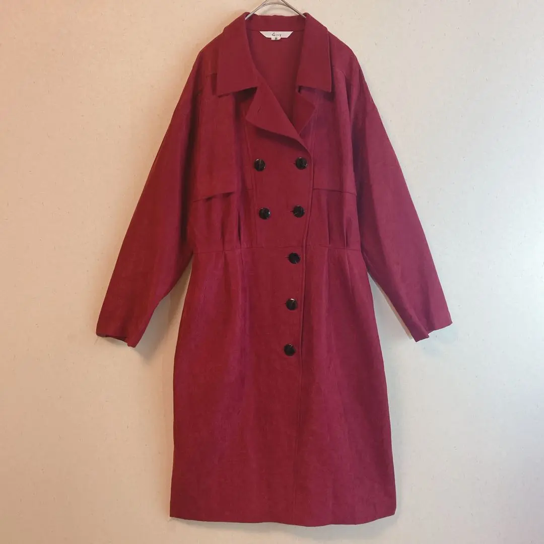 Thumbnail of (LL) Double-breasted long dress, suede-like, trench coat style, red