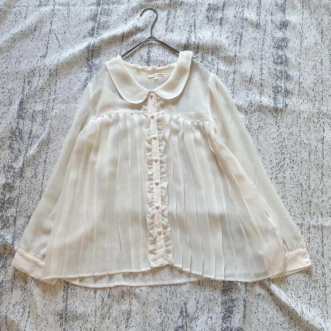 s2523 杜卡 褶皺襯衫 白色 長袖 透明材質 圓領 少女風 的縮圖