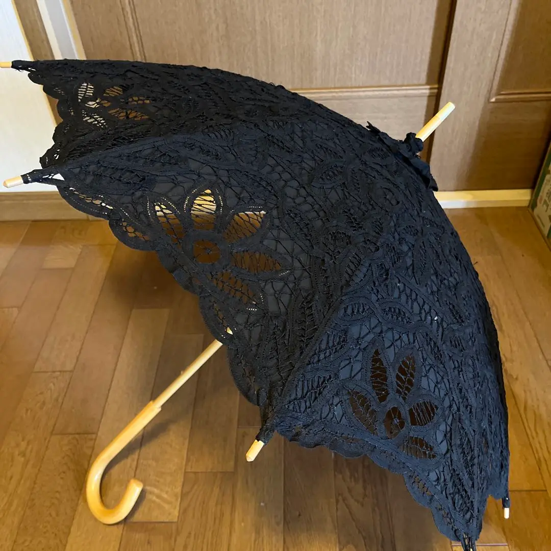 新品タグ付【長傘 日傘 】繊細 豪華バテンレース刺繍 高級日傘 黒 FOX UMBRELLAS - 新品タグ付き【フォックスアンブレラズ】長傘