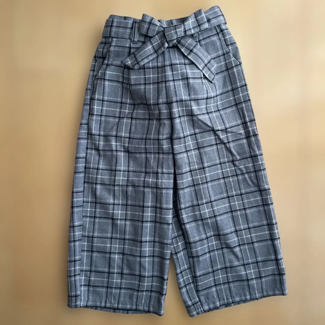 Thumbnail of Checkered Pattern Wide Leg Pants Jumpsuit with Ribbon Belt, Sizes 110-120