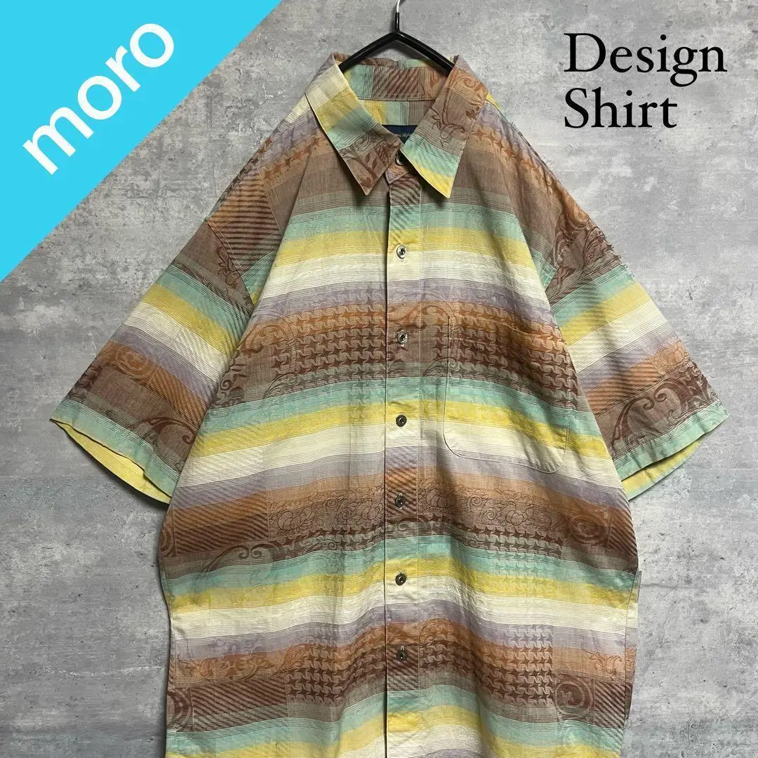 No.1618 VINTAGE 古著 總花紋襯衫 棉質襯衫 短袖 條紋 的縮圖