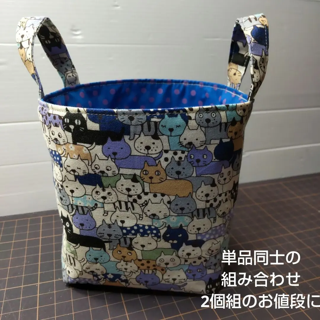 緊密排列貓咪圖案布藝籃 中號四方形 的縮圖