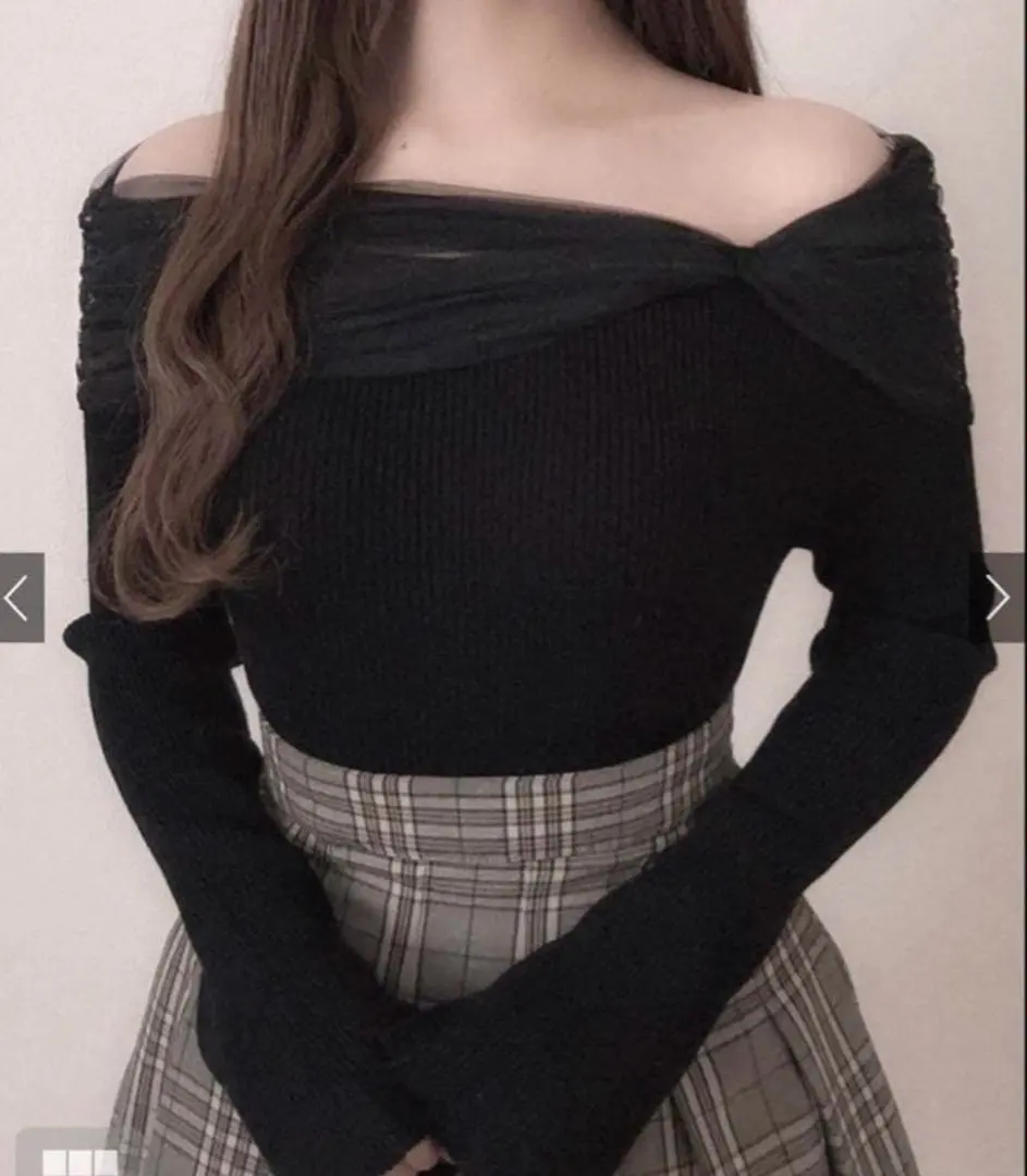 Thumbnail of GRL Tulle Off-Shoulder Rib Knit Top [gf87]
