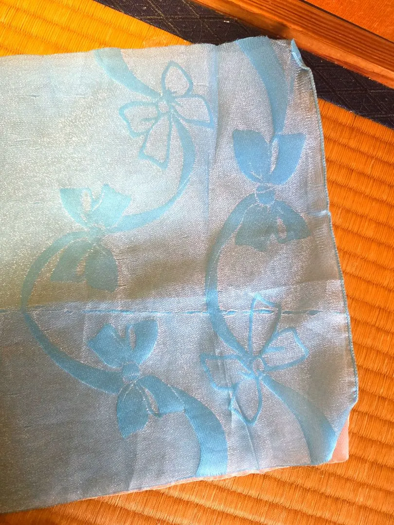 Thumbnail of Light blue and white ribbon patterned obiage (sash tie)