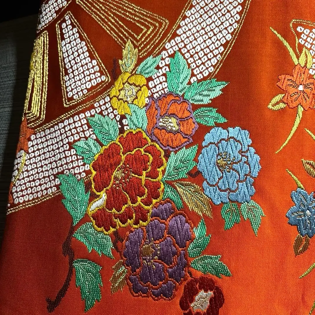 Thumbnail of Orange embroidered fabric for visiting wear