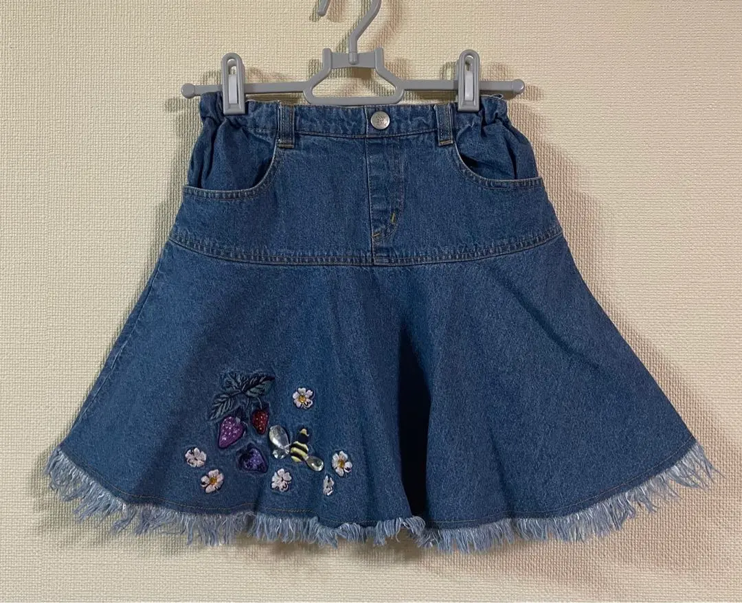 Thumbnail of Anna Sui Denim Skirt 140 Flowers Strawberries Bees Jewels