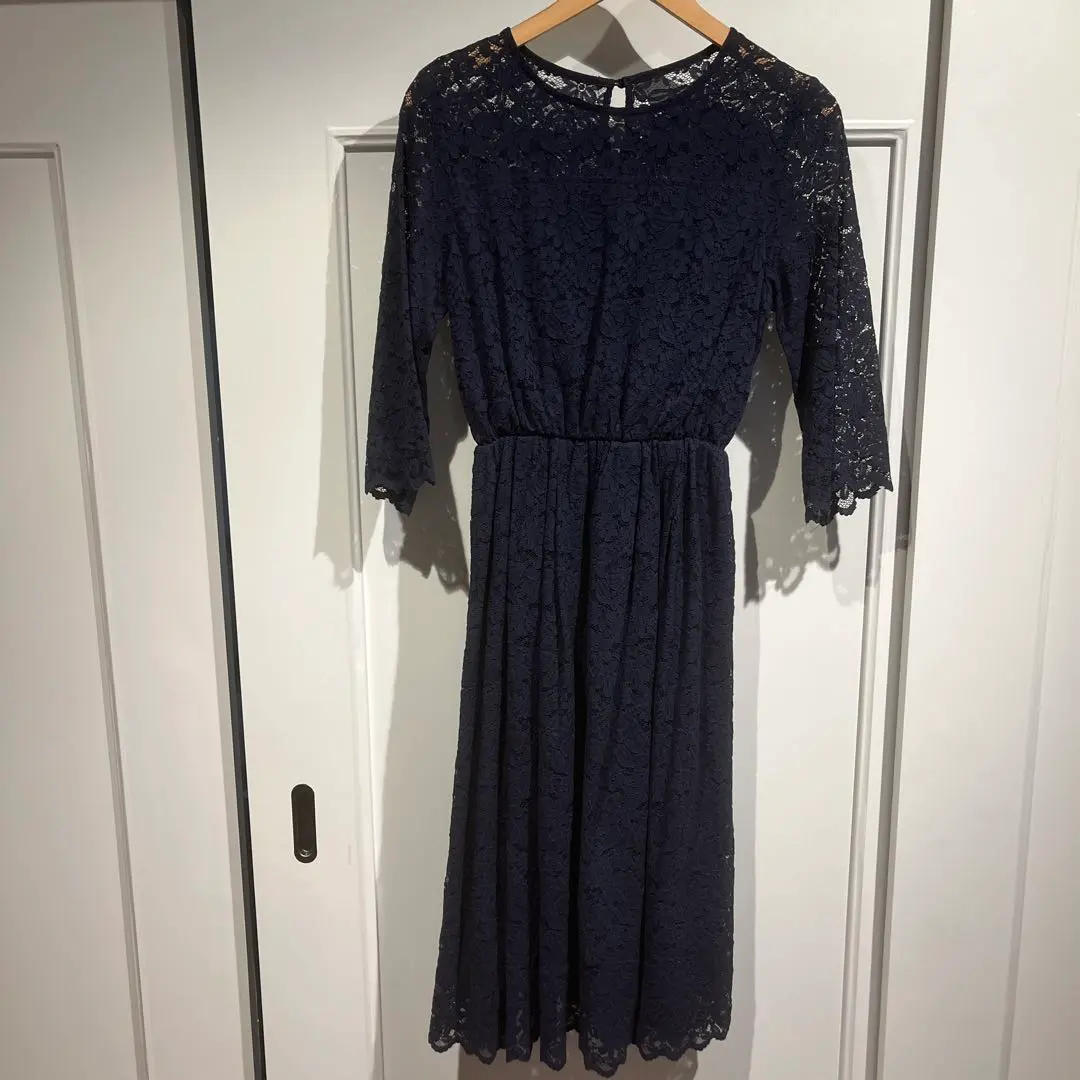 Thumbnail of Navy lace long-sleeved dress, flared
