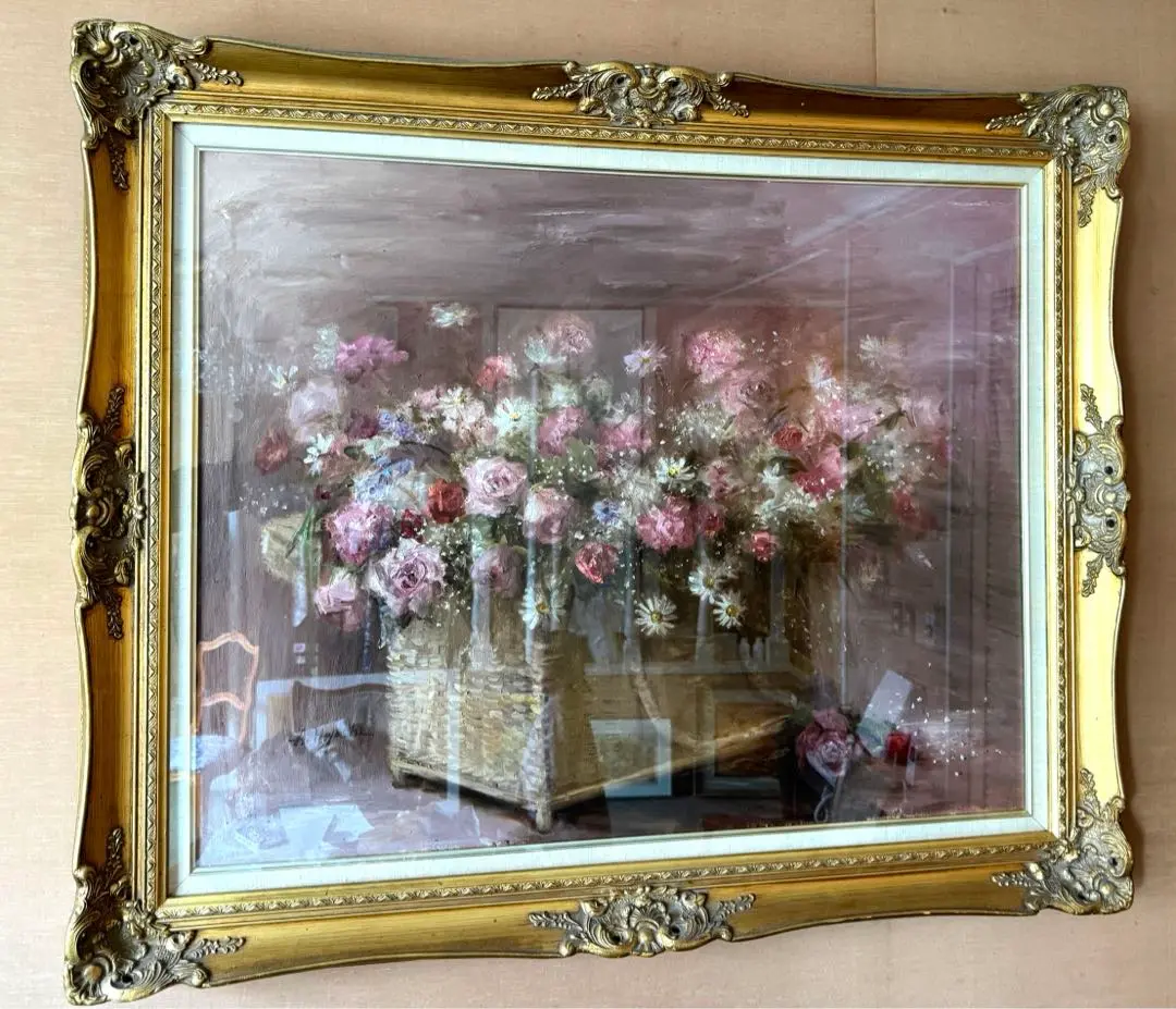 林昭子 油彩画 花瓶の花 金色フレーム m76991520291_1.jpg?1714979199