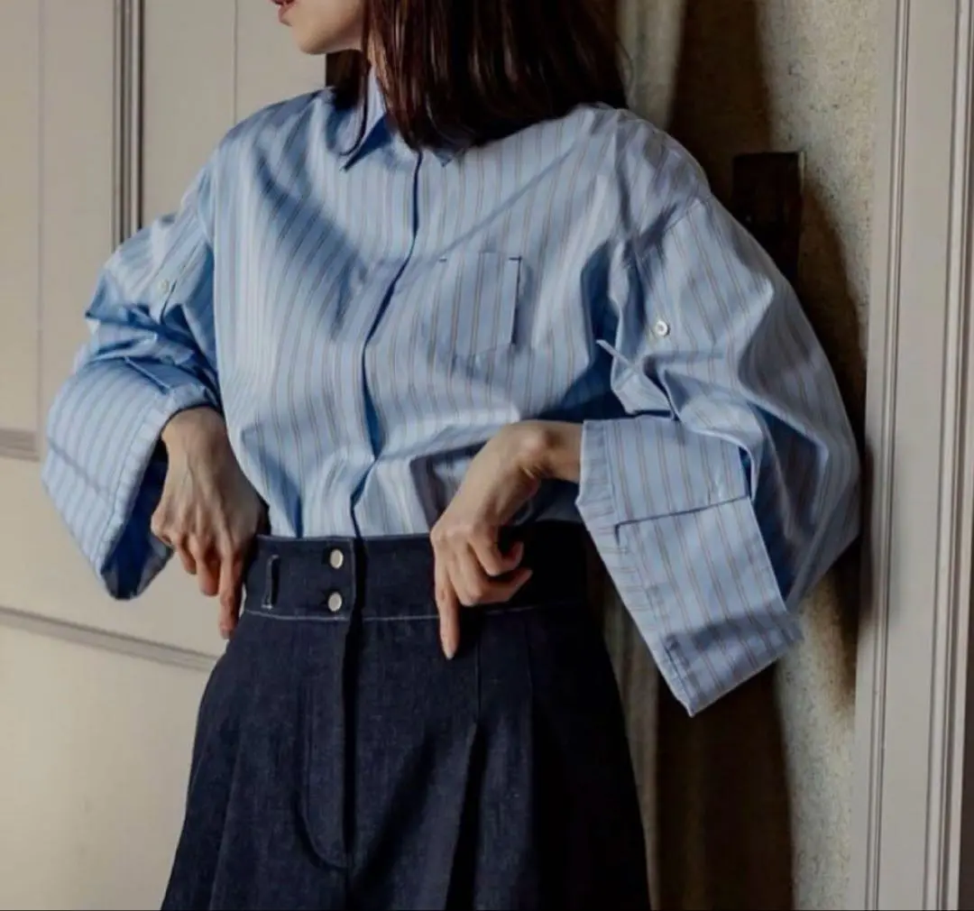 Mia / deres thomas mason 6way sleeve shirt (STRIPE/ INDIGO