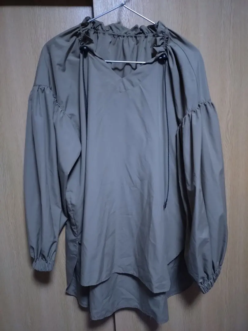 Thumbnail of Khaki Drawstring V-neck Shirt