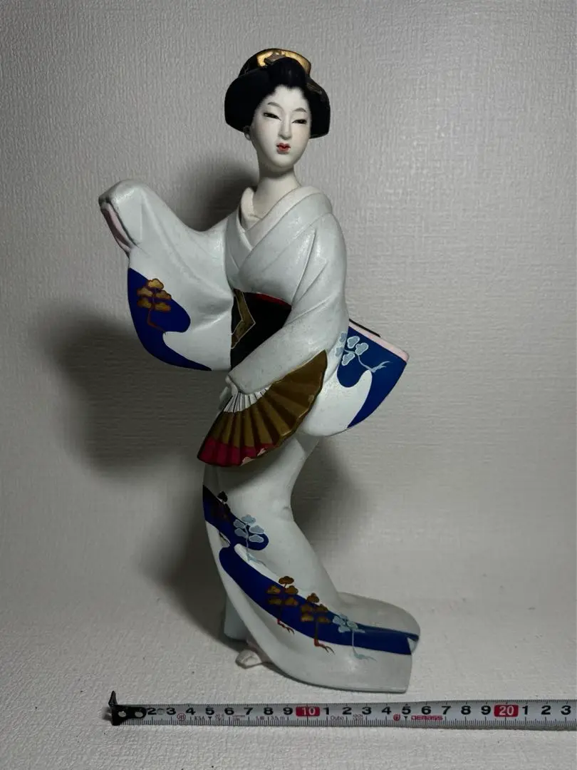 値下げ！日本人形　久左衛門作　舞扇　着物　扇子 日本人形 鶴扇子 着物 美人 人形（12インチ）約30cm 踊り 日本
