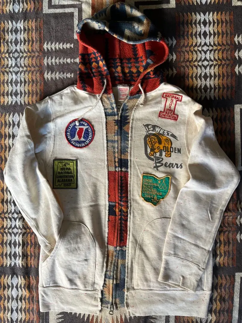 【牛仔丹寧】彩色線頭全拉鍊連帽外套/拼接設計150160 的縮圖