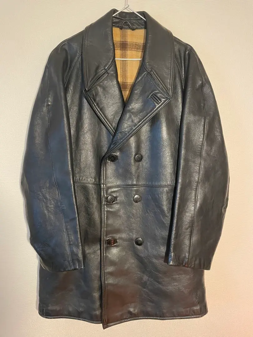 Thumbnail of Excellent condition, French-made leather car coat, double-breasted, size 48