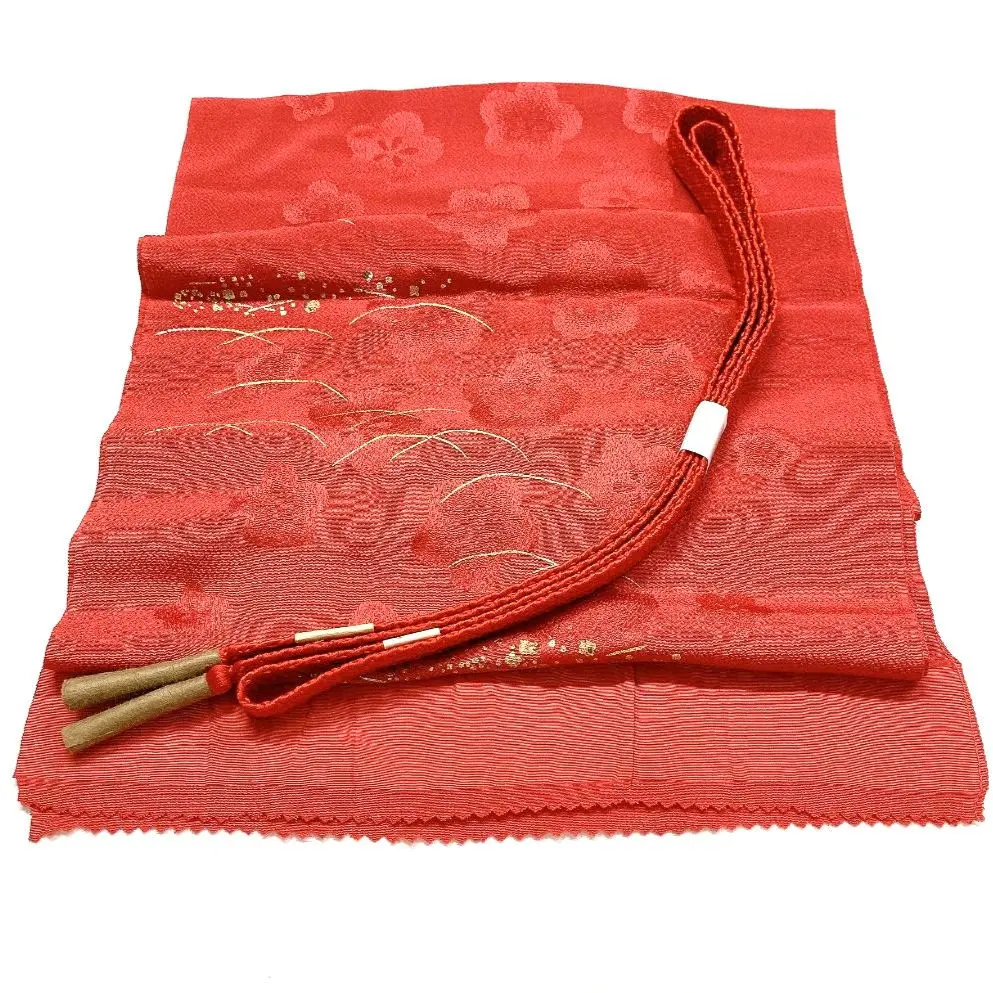 Thumbnail of [5406] Obi-jime Obiage Set, Beautiful Condition, Plum Blossom and Dewdrop Design, Gold and Silver Accents, Silk Kimono Obi-jime