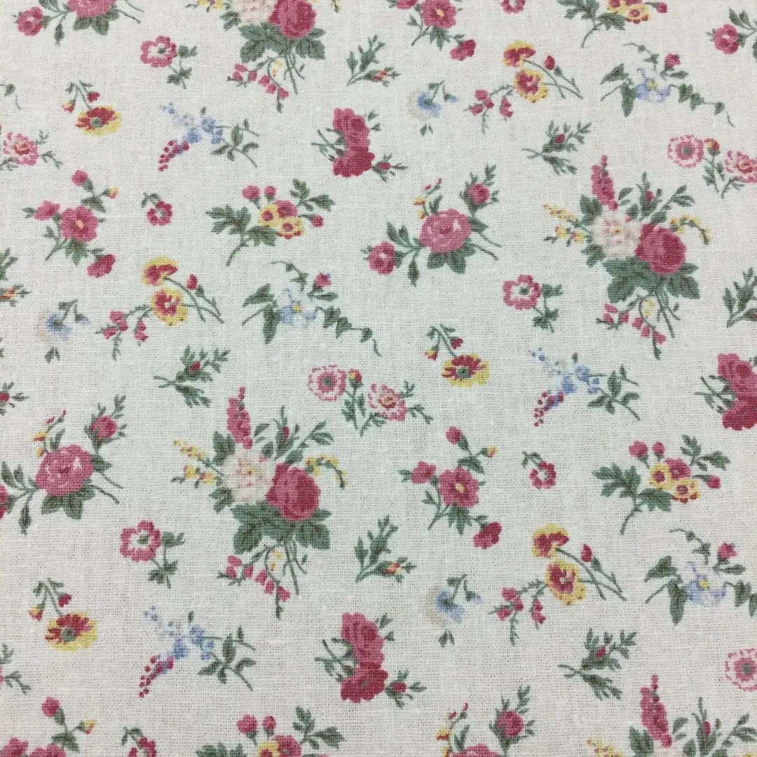 YUWA 棉麻粗紡布 50厘米 復古 玫瑰花束 米白色 的縮圖