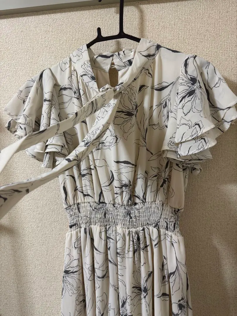 Thumbnail of ✨Looks Beautiful✨ Bow Tie Floral Long Dress Flare Sleeves Elastic Waist Black and White