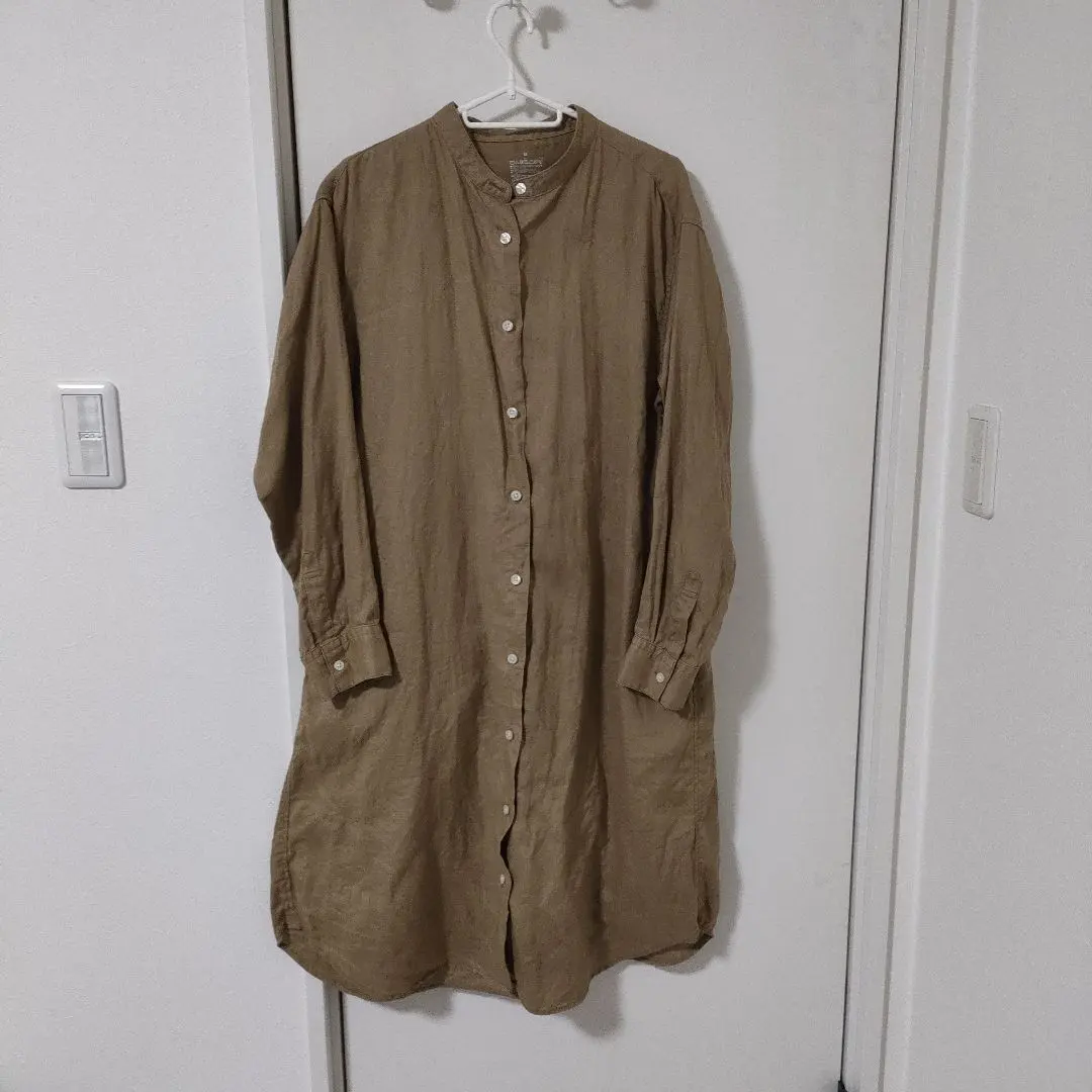 Thumbnail of Linen beige long-sleeved shirt dress