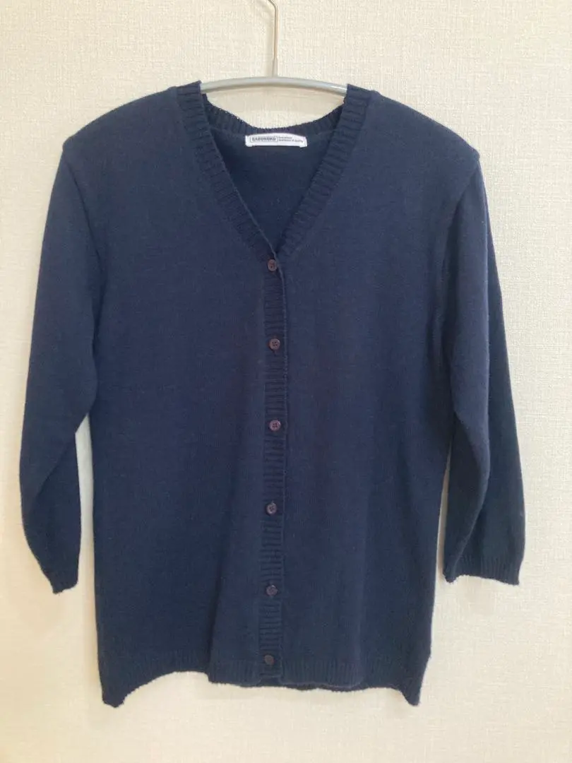 Thumbnail of Three-quarter sleeve cardigan, navy, cut and sew, women's