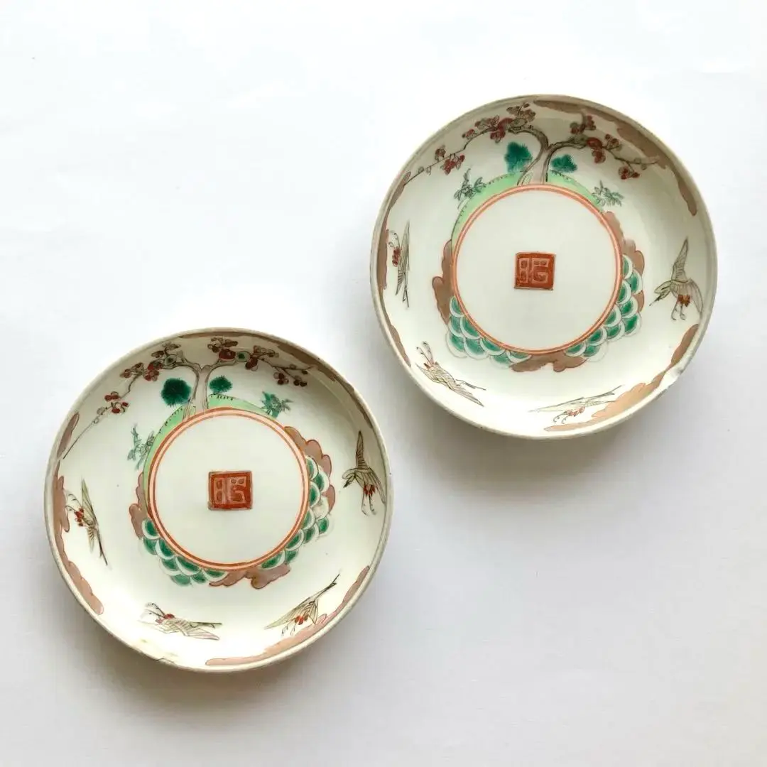 【古マイセン】皿 プレート 「カマイユ 赤単／濃淡の単色花絵付」大皿 ２枚 古マイセン】皿 プレート 「カマイユ 赤単／濃淡の単色花絵付