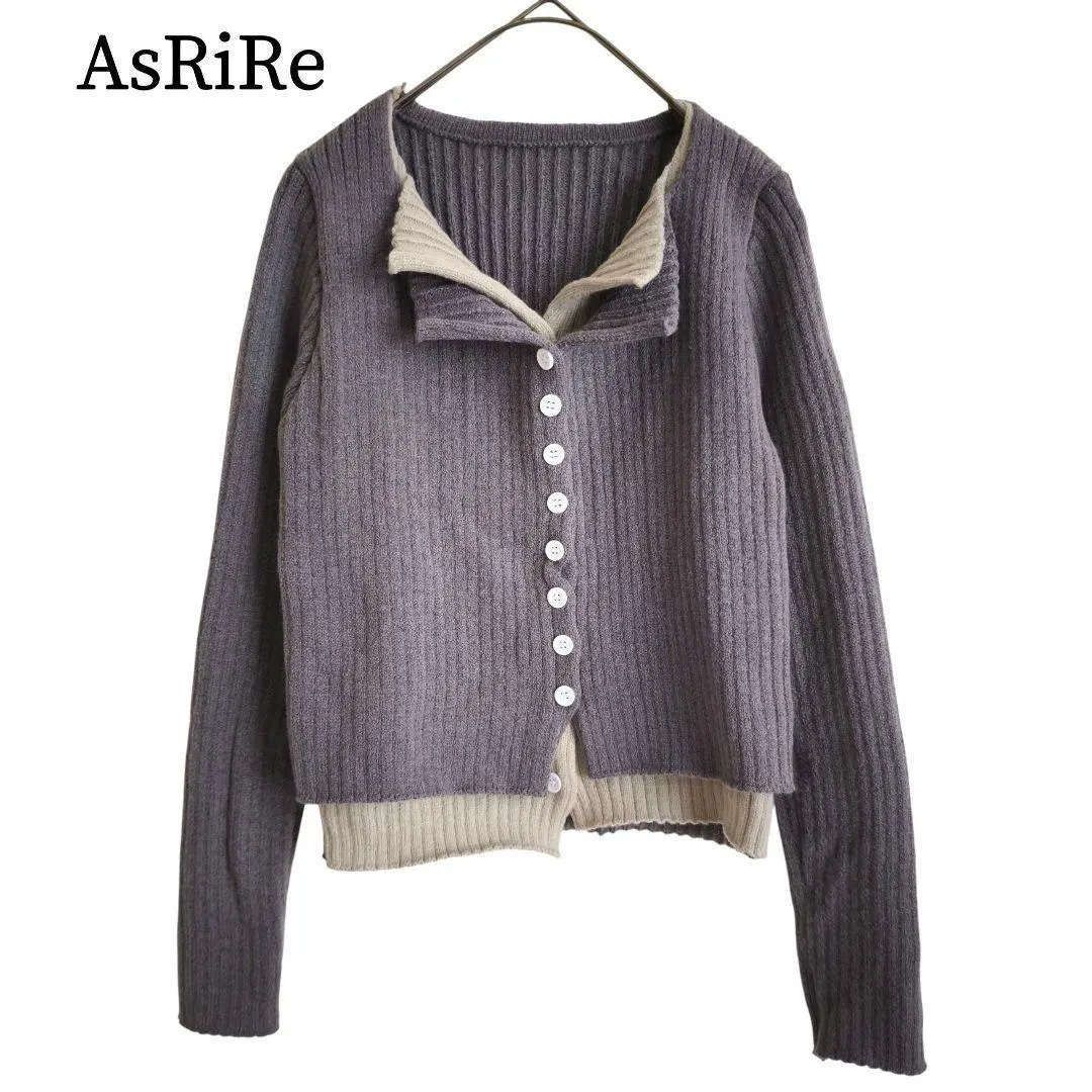 2486 美品 AsRiRe 撞色羅紋針織外套 F 的縮圖