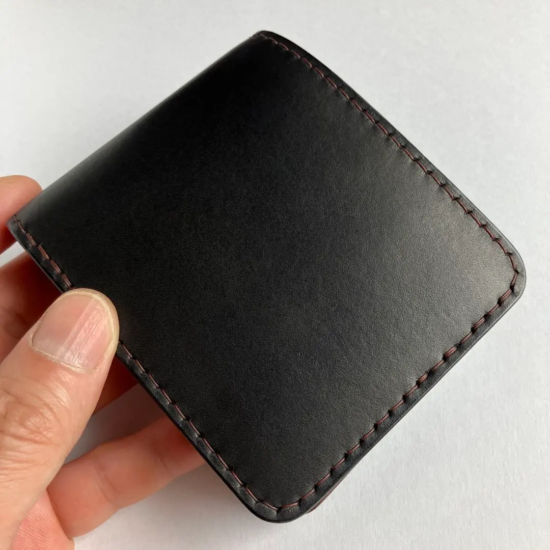 真皮雙摺錢包 Type1 黑鞣革×深褐色 的縮圖