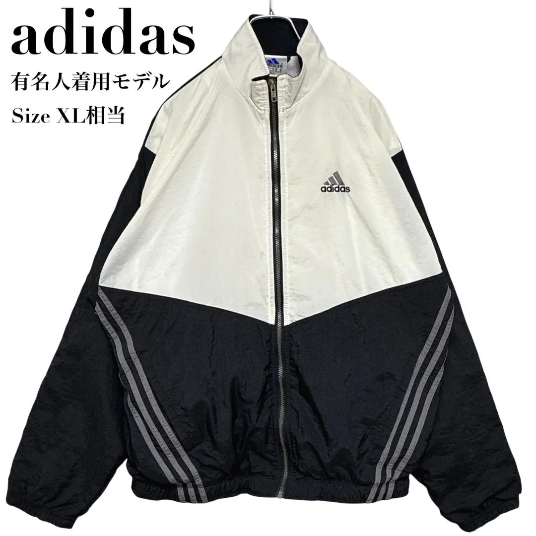 Thumbnail of Adidas nylon jacket, color block, embroidered logo, XL equivalent, celebrity worn model