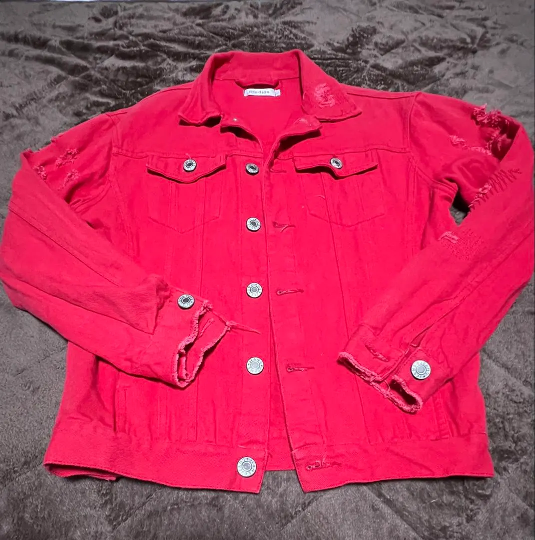 Thumbnail of Red, Red, L, Damaged Denim Jacket