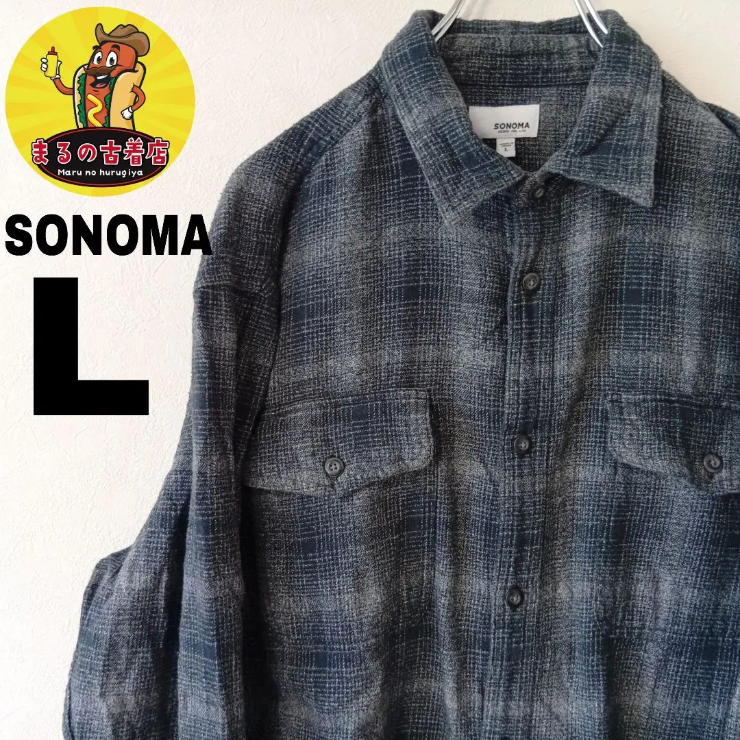 Thumbnail of USA Vintage SONOMA Flannel Shirt L Dark Navy Gray Ombre Check