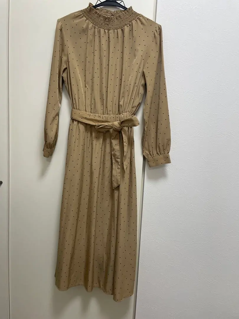 Thumbnail of Koe Beige Dot Pattern Long Sleeve Long Dress