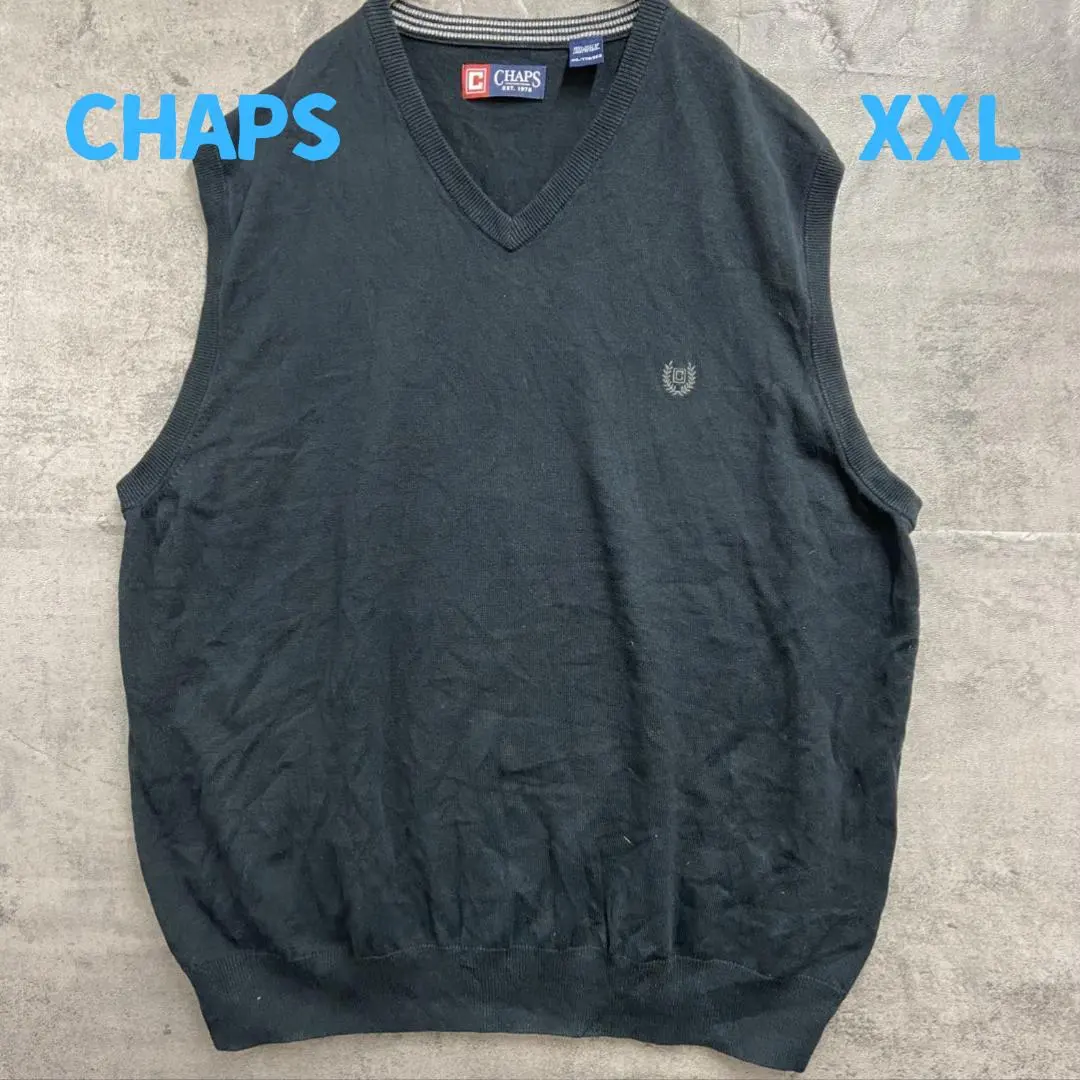 查普斯 棉質背心 XXL V領 經典款 刺繡Logo 黑色【6837】 的縮圖